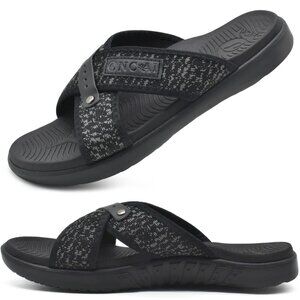 Oncai Mens Size 14 Slide Sandals Cross Band Fabric & Leather Arch Support